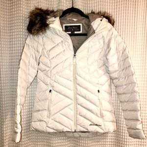 NWOT Eddie Bauer White Coat w/ Removable Fur Hood